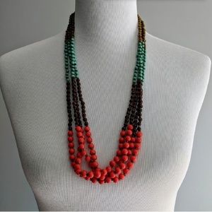 Cato Boho Beaded Multi Strand Necklace red/turq